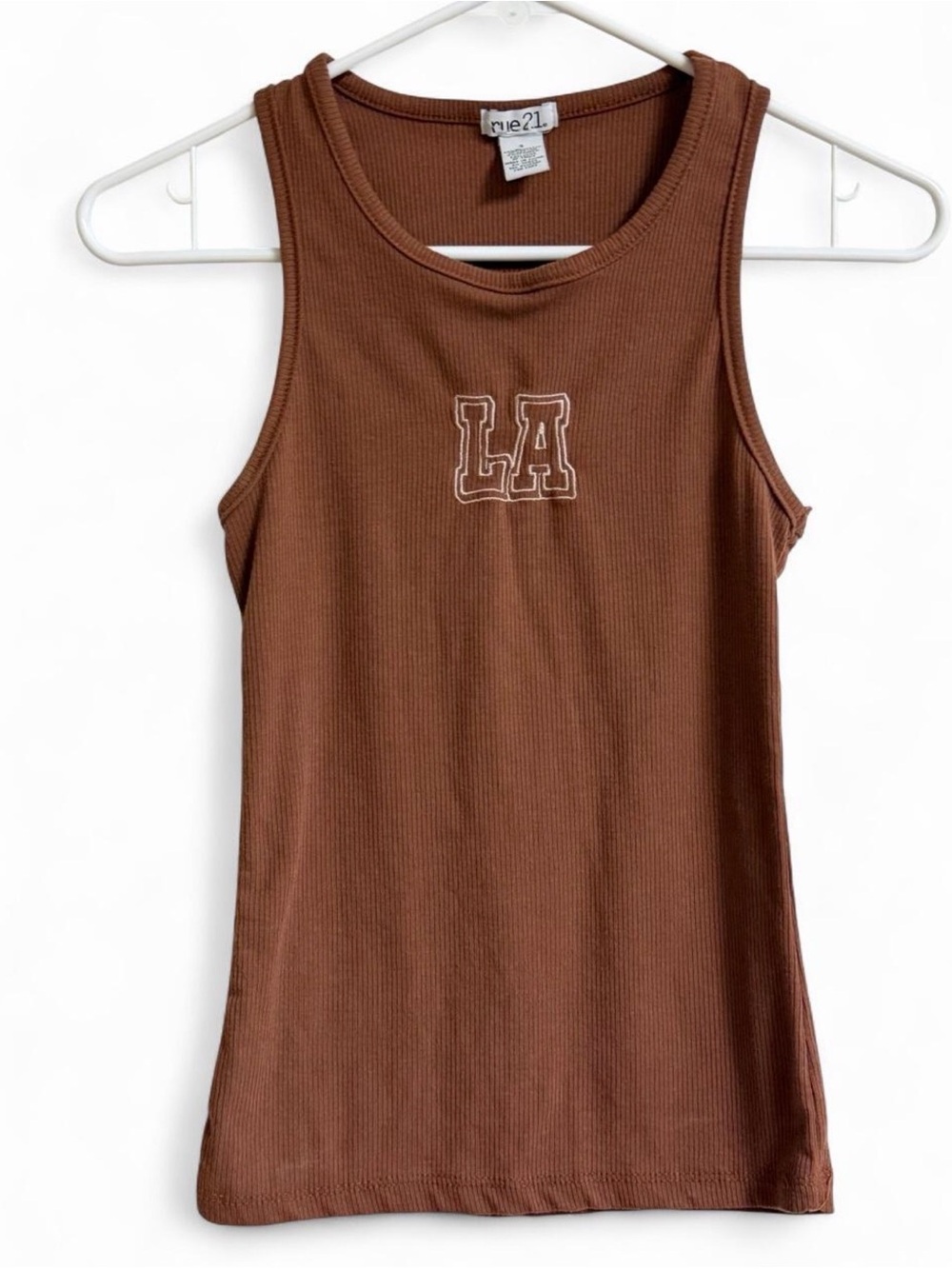 Rue21 Brown Ribbed Tank Top with LA Embroidery